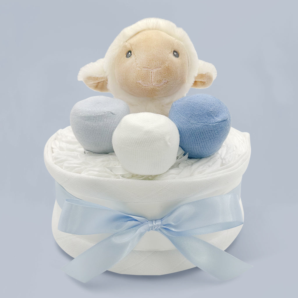 Lamb Comforter Nappy Cake Blue | Babyblooms | New Baby Gifts