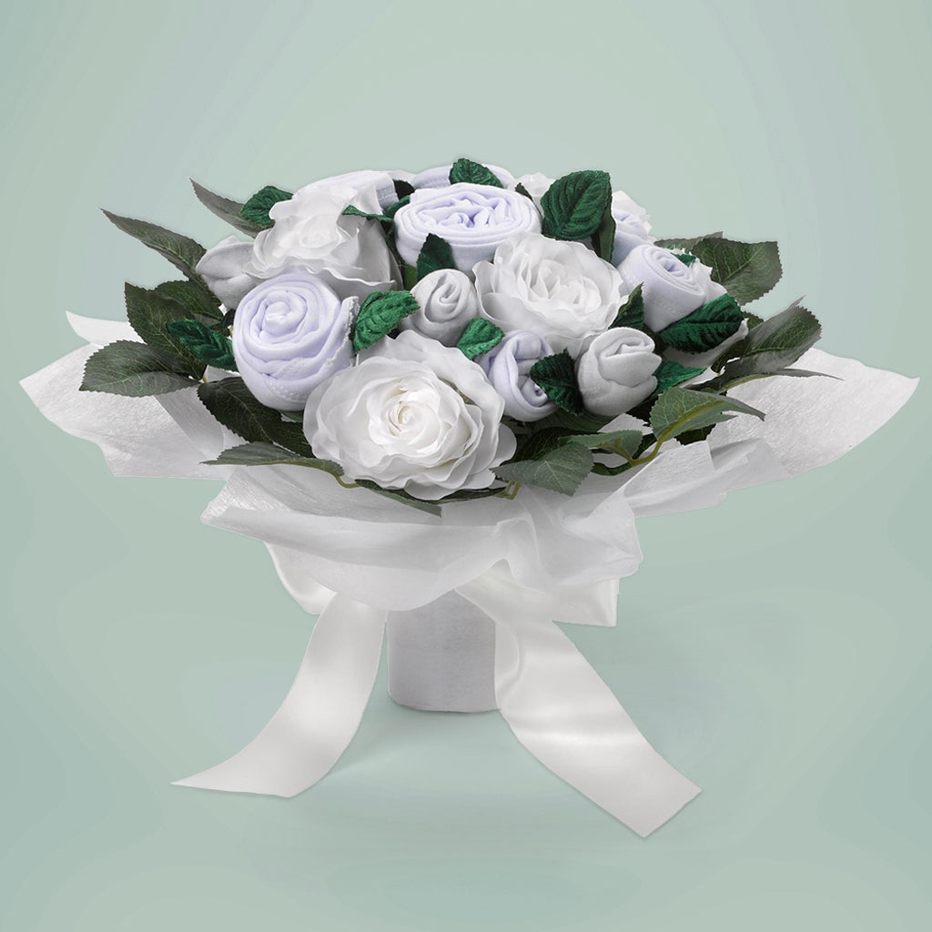 Babyblooms' Luxury Rose Baby Clothes Bouquet, White