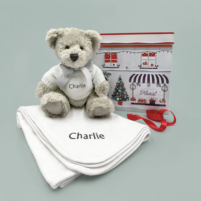 Personalised Christmas Snuggle Wrap With Berkeley Bear, Grey