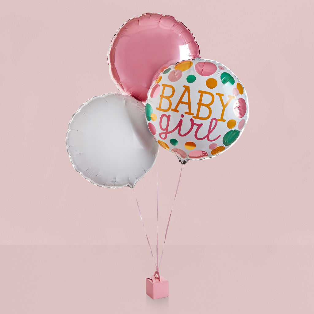 Welcome Baby Girl Balloon Trio