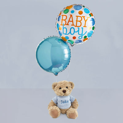 Baby Boy Balloon Duo with Personalised Bertie Bear