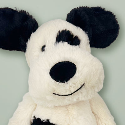 Jellycat Bashful Black and Cream Puppy Close Up