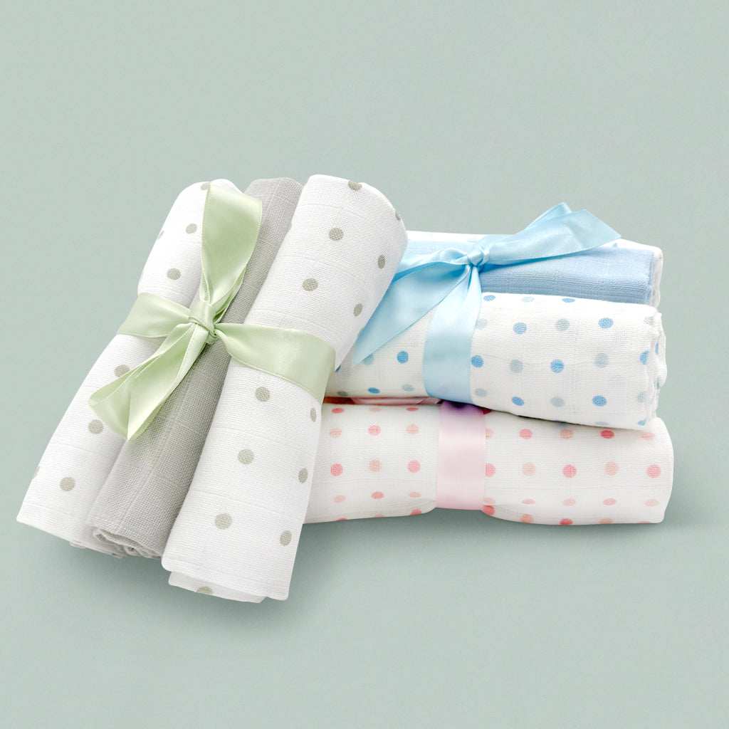 Trio of Muslins New Baby Gifts, Pink, Blue and Grey