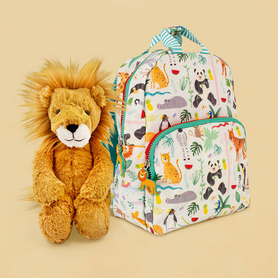 Jellycat Bashful Lion Soft Toy and Floss & Rock Dinosaur Backpack 