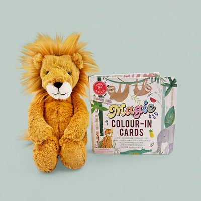 Jellycat Bashful Lion with Floss & Rock Jungle Magic Water Cards