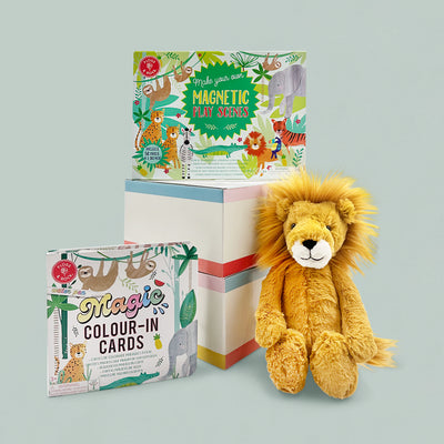 Floss & Rock Jungle Magnetic Play Scenes, Jungle Magic Colour-In Cards, Jellycat Bashful Lion