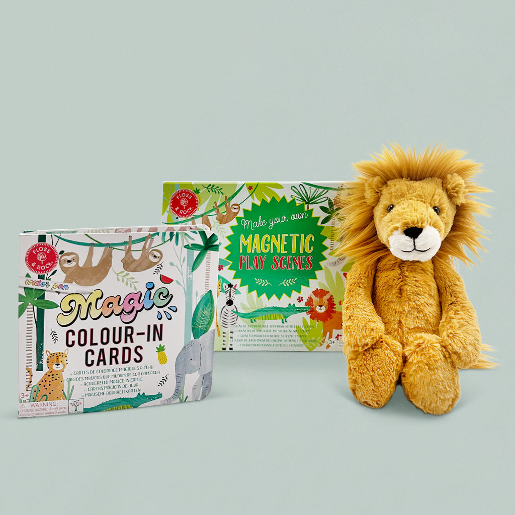 Jellycat Bashful Lion Soft Toy with Floss & Rock Jungle Activity Play Set