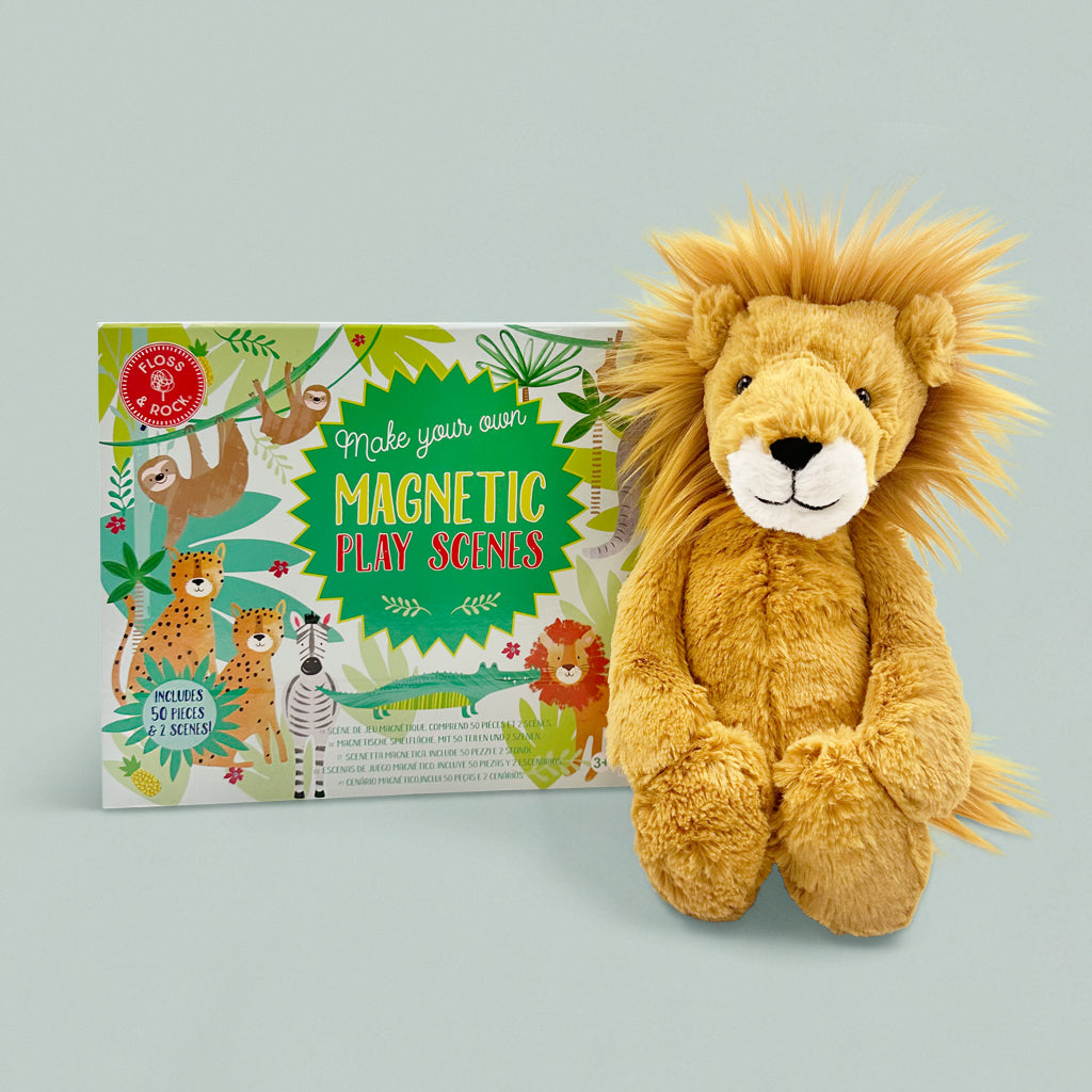 Floss & Rock Magnetic Play Scenes with Jellycat Bashful Lion Soft Toy