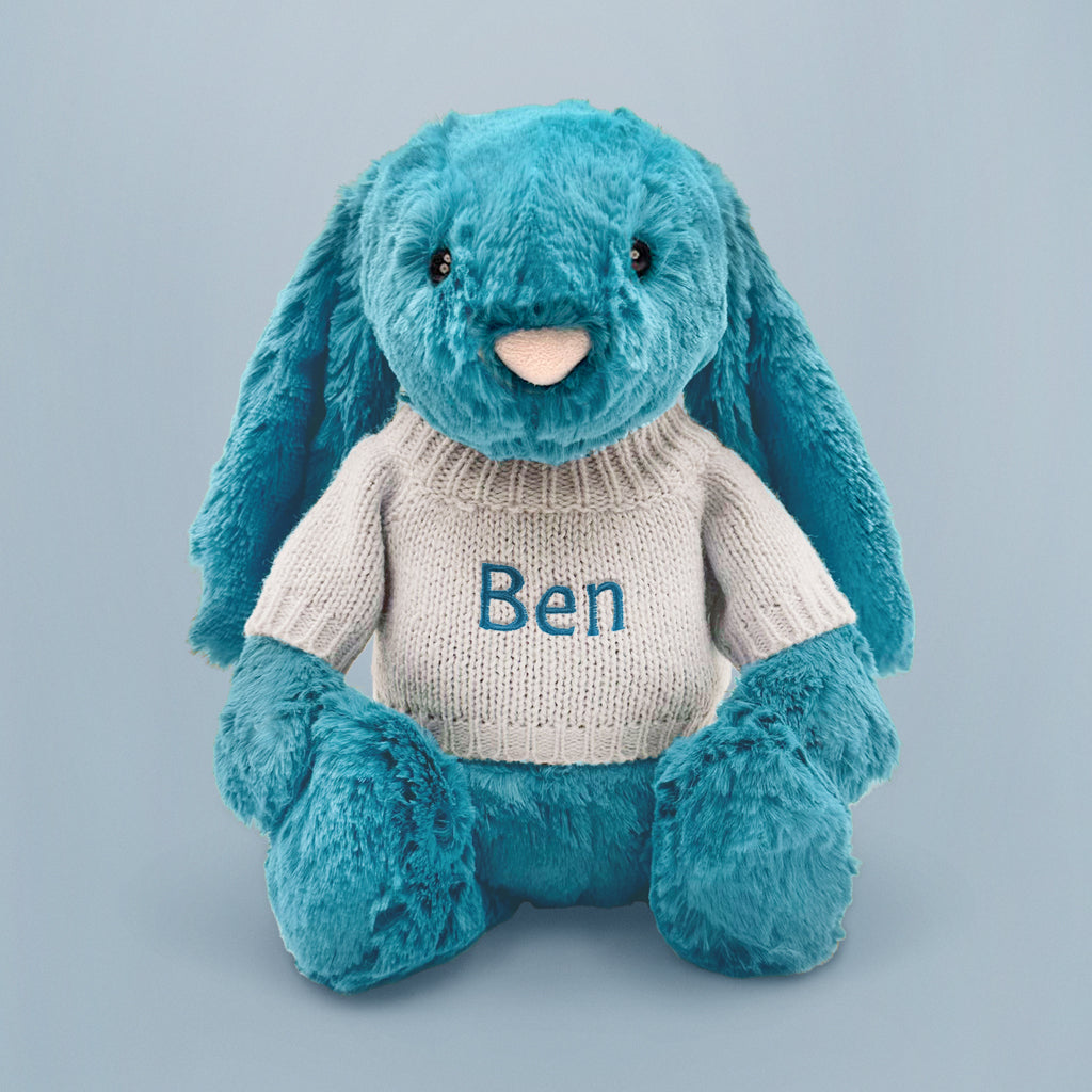 Personalised Jellycat Bashful Bunny, Mineral Blue