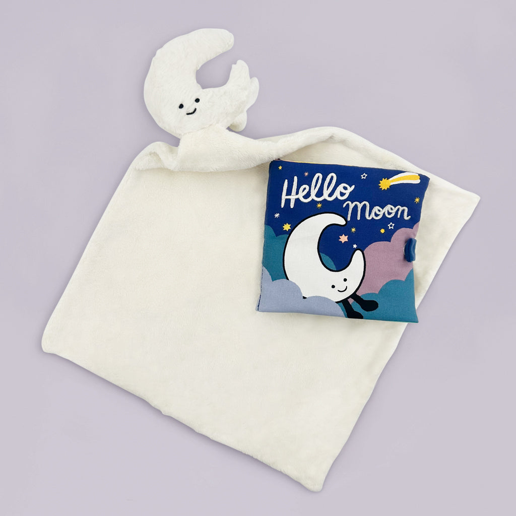 Jellycat Amuseable Moon Soother and Hello Moon Fabric Book