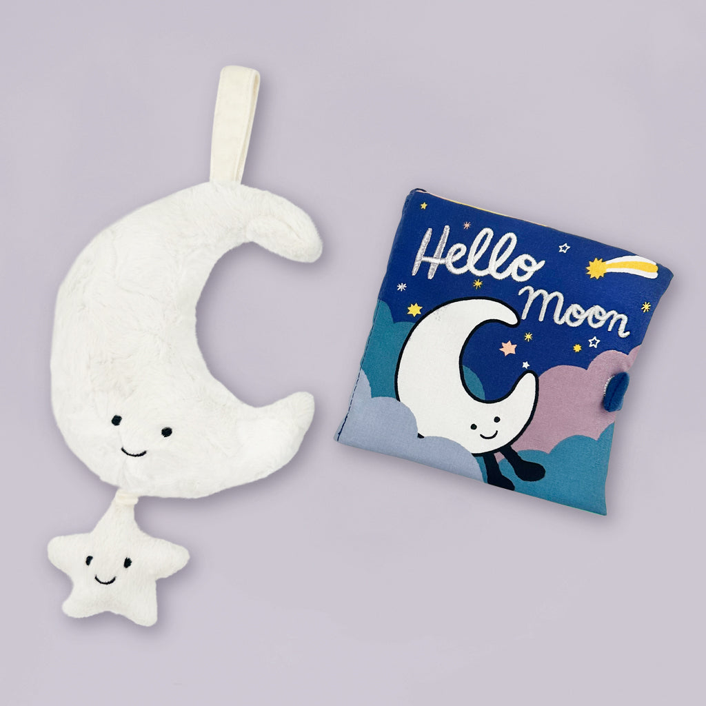 Jellycat Amuseable Moon Musical Pull with Hello Moon Fabric Book