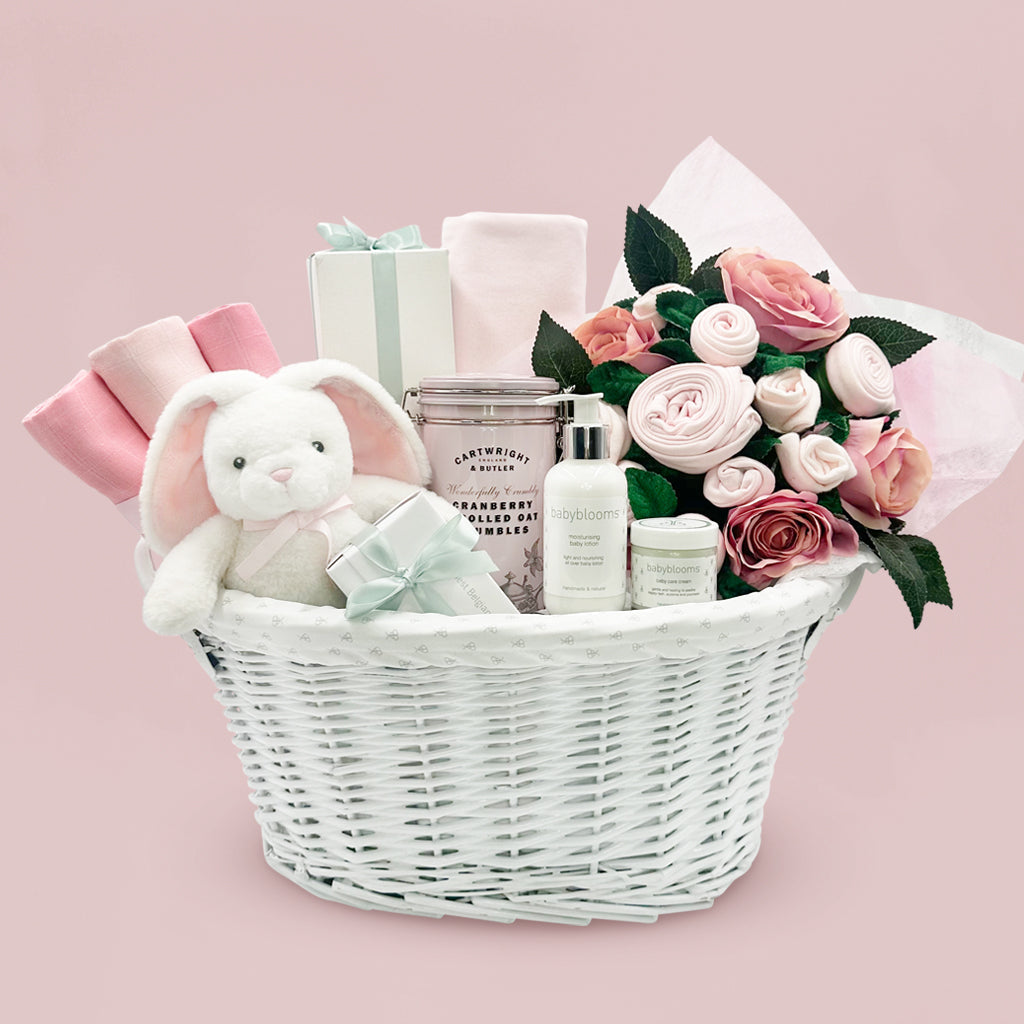 New Parents and Baby Luxury Gift Basket, Pink