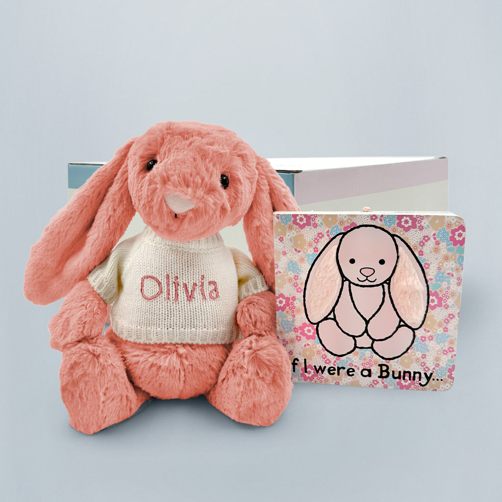 Personalised Jellycat Bashful Sorrel Bunny with If I Were A Bunny Board Book