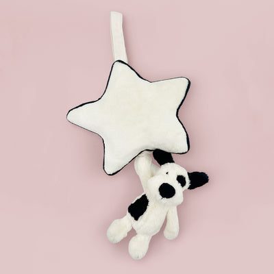 Jellycat Bashful Black and Cream Puppy Musical Pull