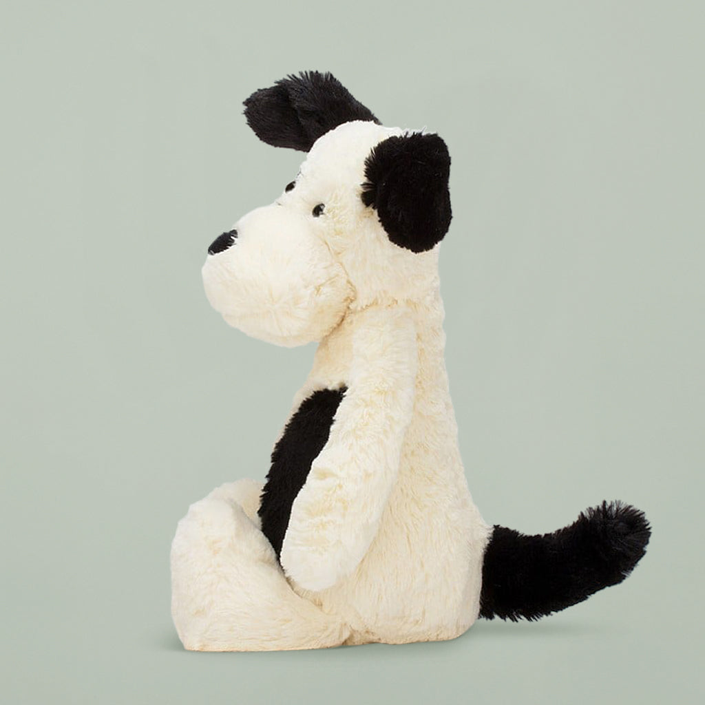 Jellycat Bashful Black and Cream Puppy, Side Profile