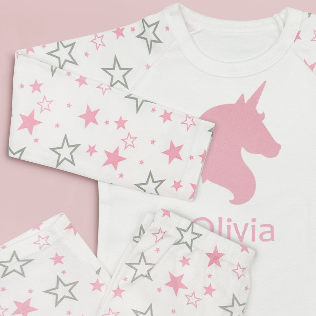 Personalised Star Pyjamas with Unicorn Motif, Close Up