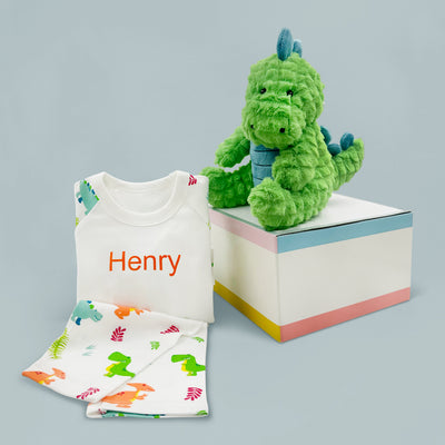 Steiff Spott Stegosaurus Soft Toy and Personalised Pyjamas Gift Set