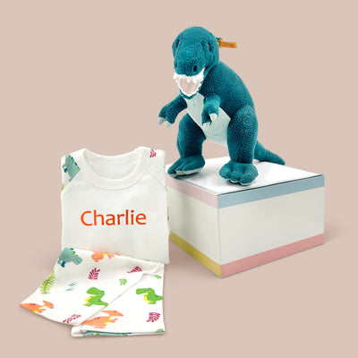 Steiff Thaisen T-Rex and Personalised Dinosaur Pyjamas with Gift Box