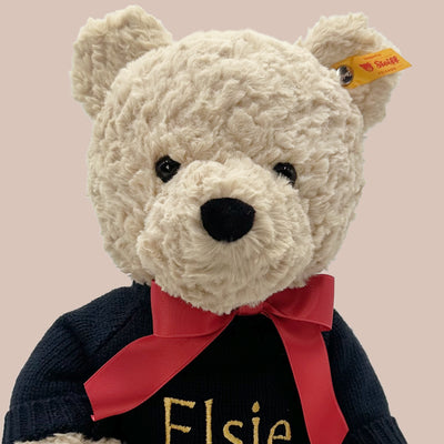 Steiff Personalised Jimmy Teddy Bear, Happy Birthday, Close Up