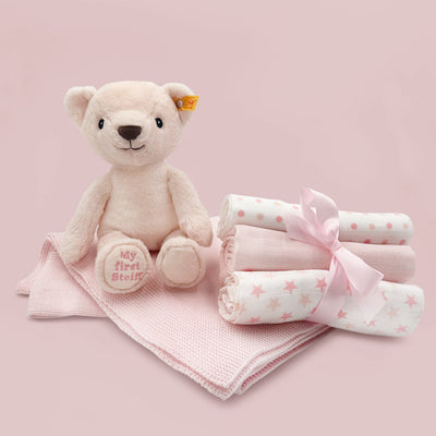 My First Steiff Muslins and Blanket New Baby Gift Set, Pink