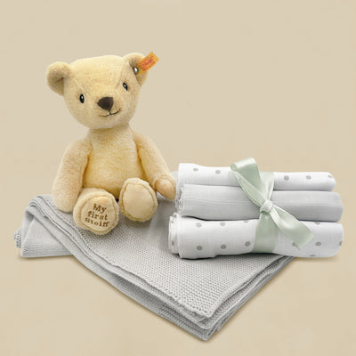 My First Steiff Muslins and Blanket New Baby Gift Set, Neutral