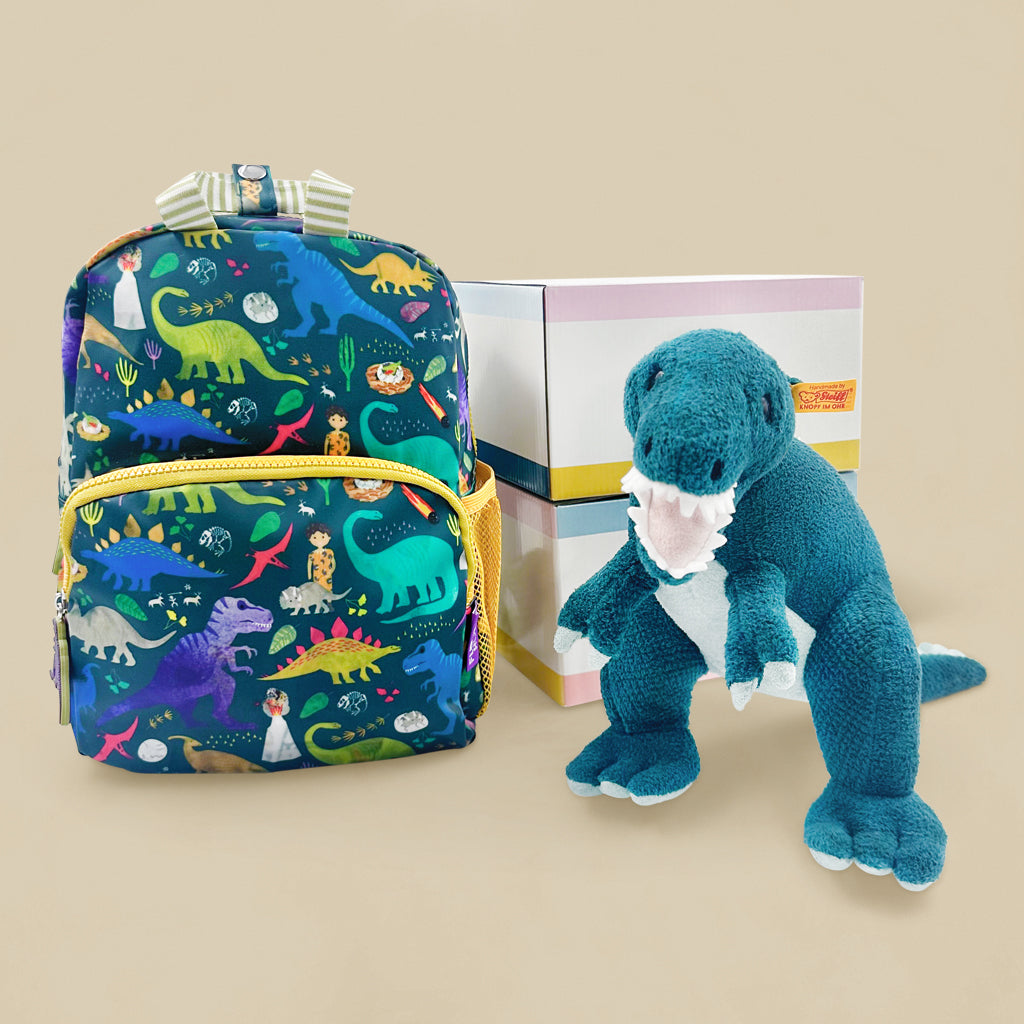 Floss & Rock Dinosaur Backpack with Steiff Thaisen T-Rex Soft Toy Gift Set