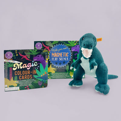 Steiff Thaisen T-Rex, Floss & Rock Dinosaur Magnetic Play Scenes, Floss & Rock Dinosaur Magic Colour-In Cards