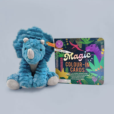 Steiff Dixi Triceratops with Floss & Rock Magic Water Cards, Dinosaur